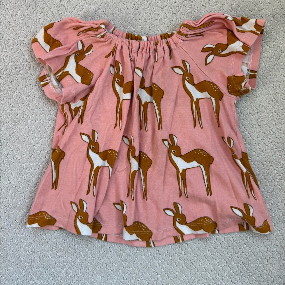 Milkbarn Pink and Brown Deer Print Baby Blouse/Dress